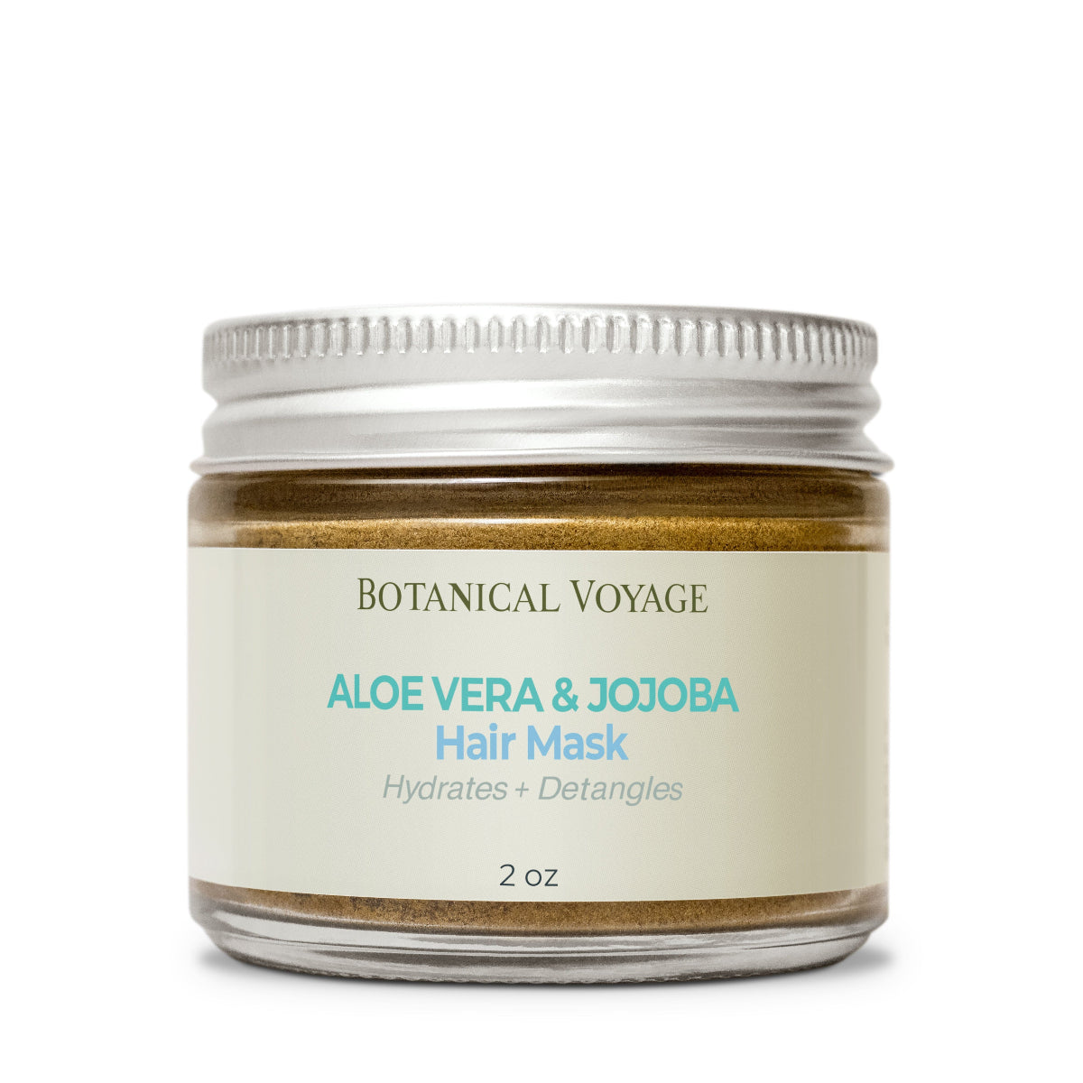 Jar of Botanical Voyage Aloe Vera & Jojoba Hair Mask on a white background.