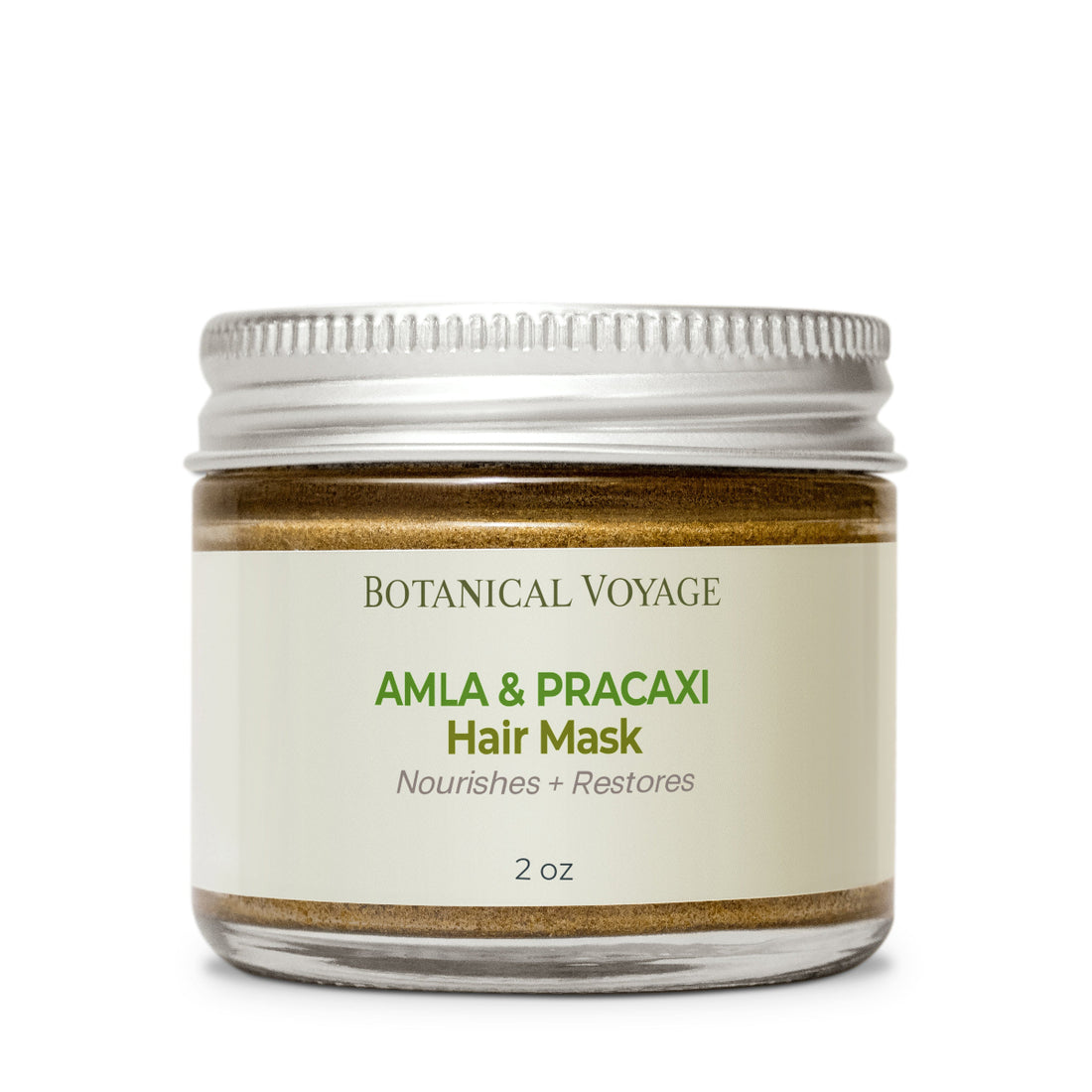 Jar of Botanical Voyage Amla &amp; Pracaxi Hair Mask on a white background.